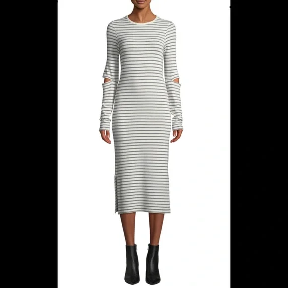 Current Elliott Quince Striped Long Sleeve Dress Ivory Cream 1 - Picture 2 of 4